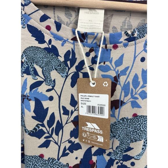 Trespass Leopard Blue Floral Graphic Print Short Sleeve T-shirt 12/XL NWT - Picture 3 of 5